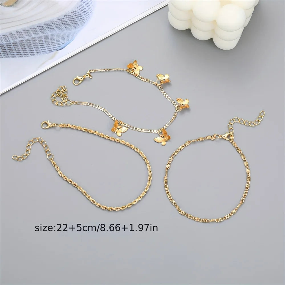 Simple Metal Chain Butterfly Pendant Anklet
