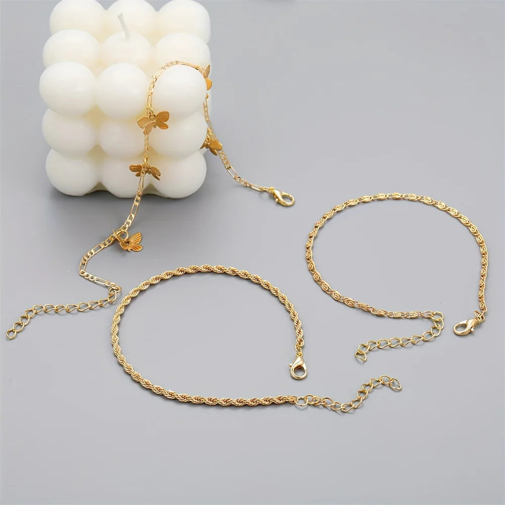 Simple Metal Chain Butterfly Pendant Anklet