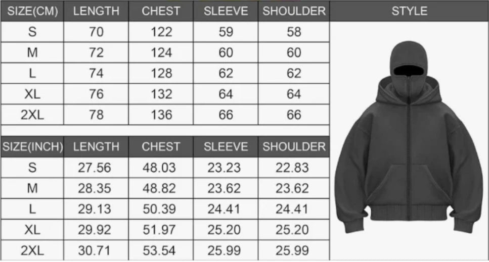 Unisex Zip Up Hoodie with Face Mask