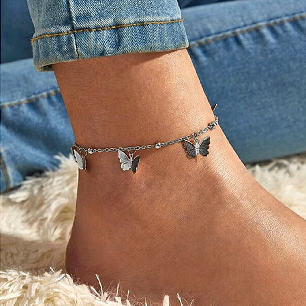 Simple Metal Chain Butterfly Pendant Anklet