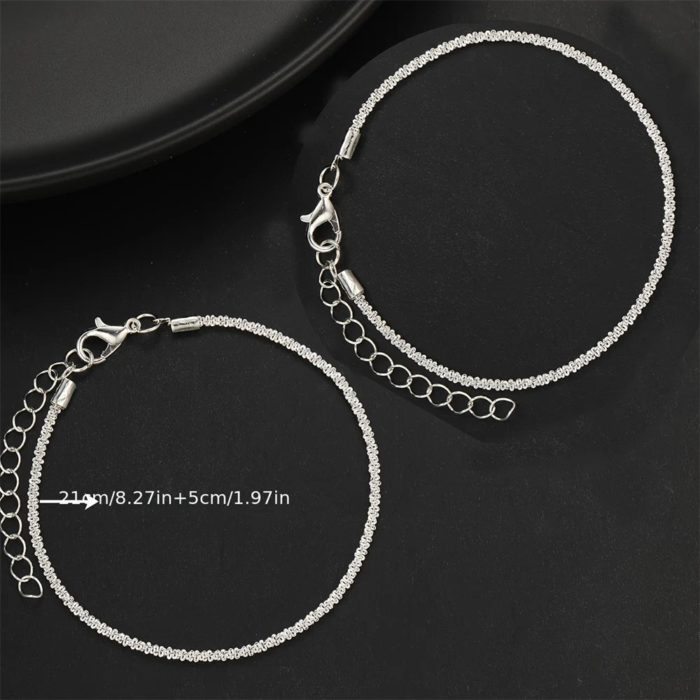 2PCS Shiny Sparkling Simple Silver Color Anklet