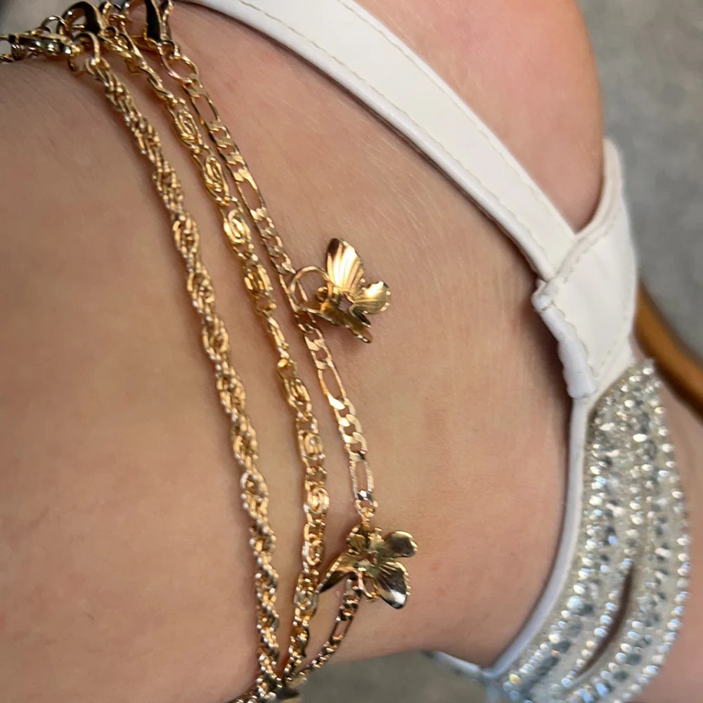 Simple Metal Chain Butterfly Pendant Anklet