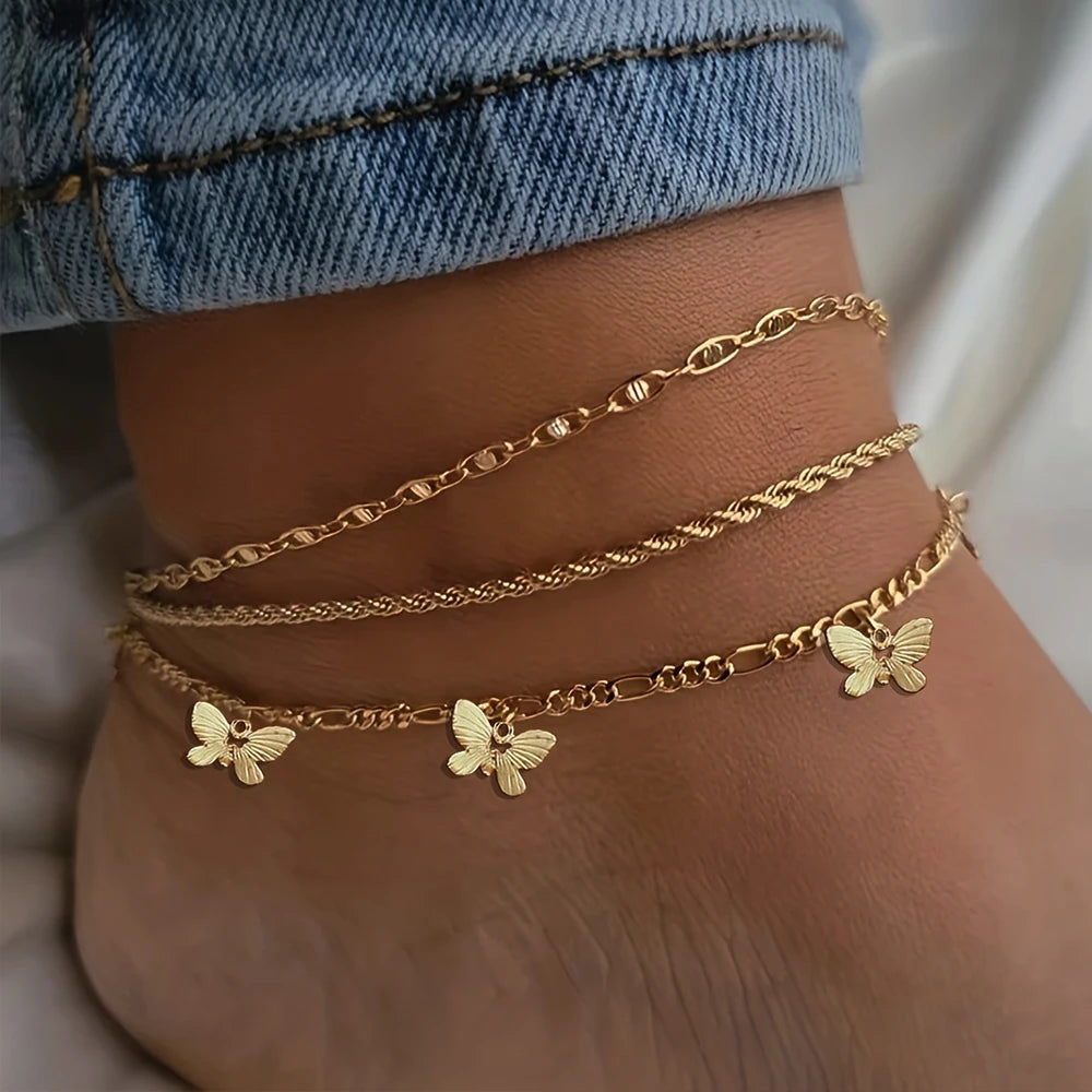 Simple Metal Chain Butterfly Pendant Anklet