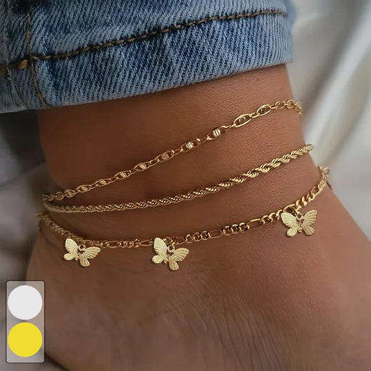 Simple Metal Chain Butterfly Pendant Anklet