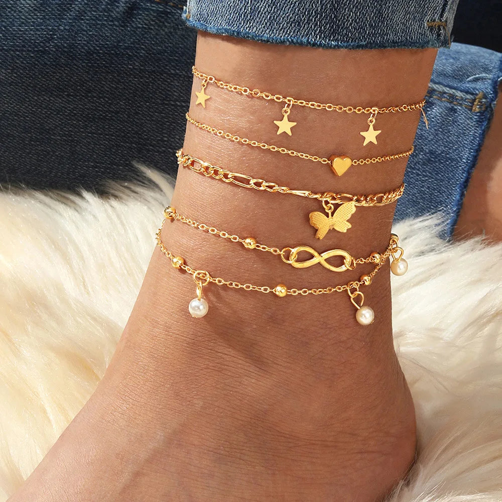 Bohemian Butterfly Anklet Set For Women