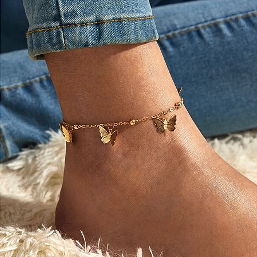 Simple Metal Chain Butterfly Pendant Anklet