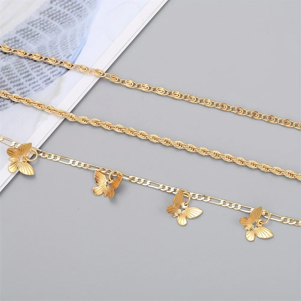 Simple Metal Chain Butterfly Pendant Anklet
