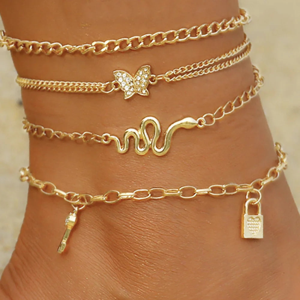 Bohemian Butterfly Anklet Set For Women