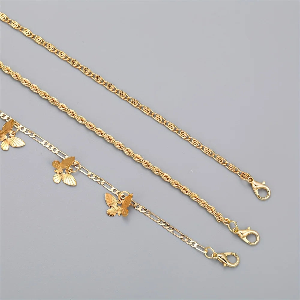 Simple Metal Chain Butterfly Pendant Anklet